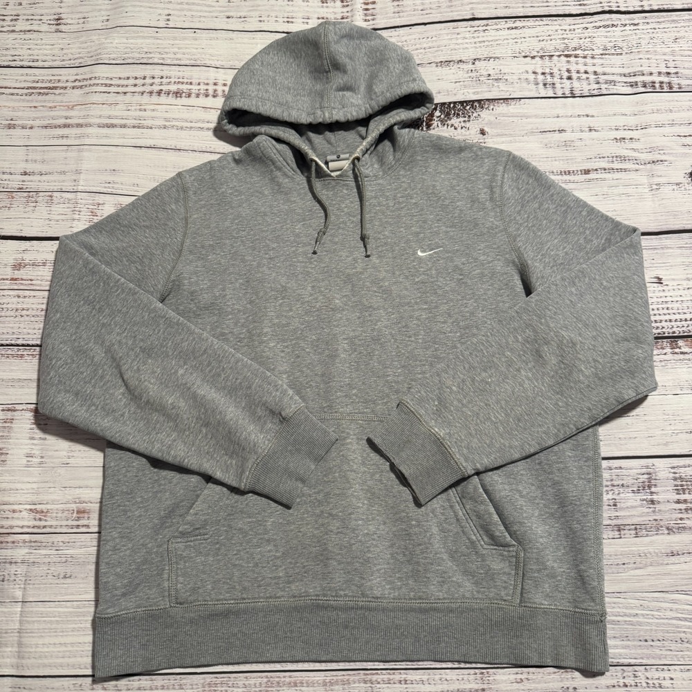 Distressed Nike Hoodie Gray Black Tag Swoosh Logo‎ Pullover Sweater Men's XL